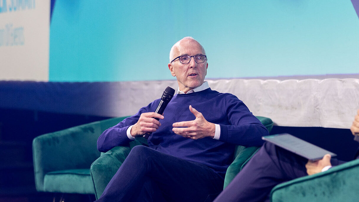 Frank McCourt speaking in a fireside chat at Paris Blockchain Week