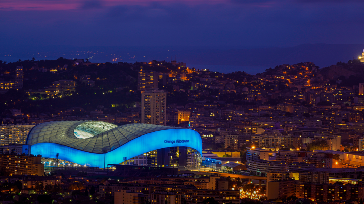 Exterior of the Orange Vélodrome in Marseille, France