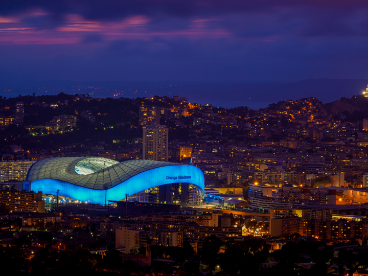 Exterior of the Orange Vélodrome in Marseille, France