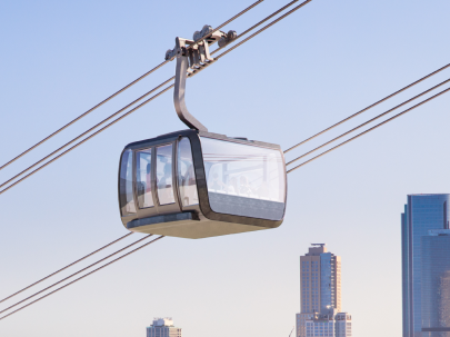 Rendering of gondolas with the Los Angeles skyline