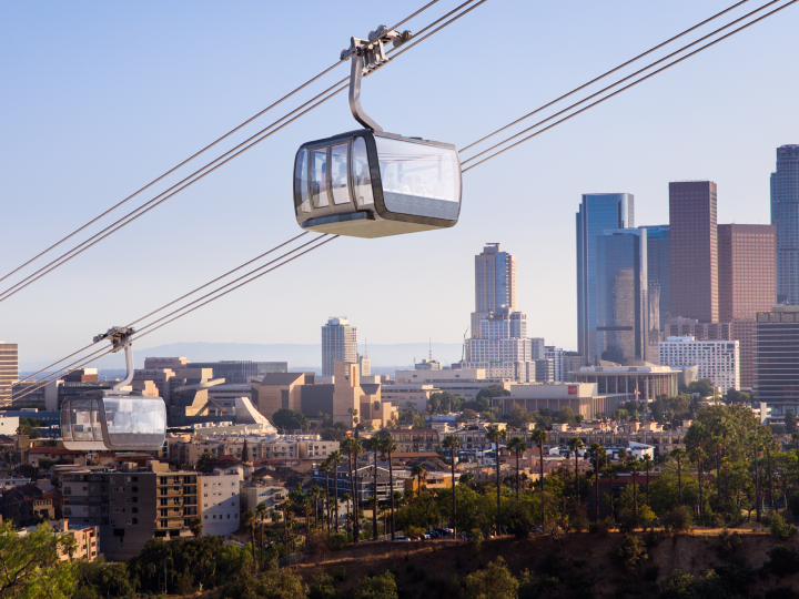 Rendering of gondolas with the Los Angeles skyline