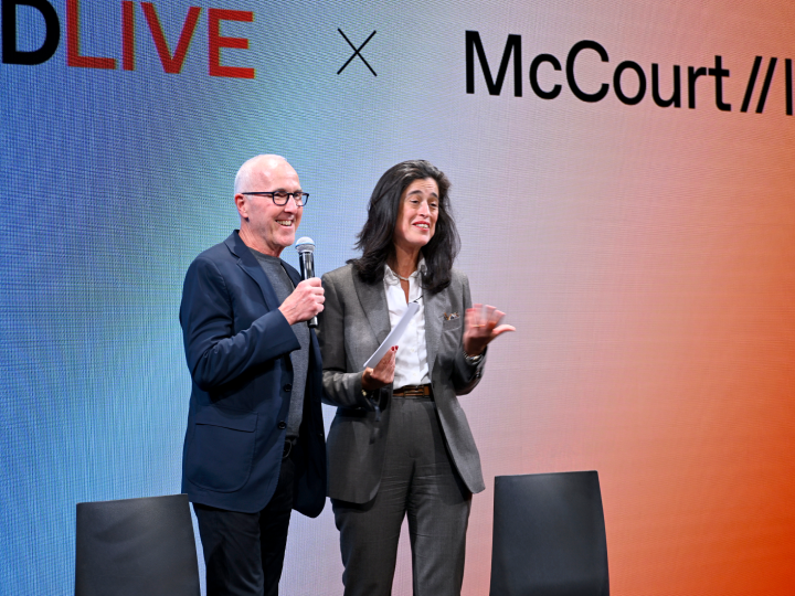 Frank McCourt and Shéhérazade Semsar-de Boisséson at TEDLIVE X McCourt//Institute event