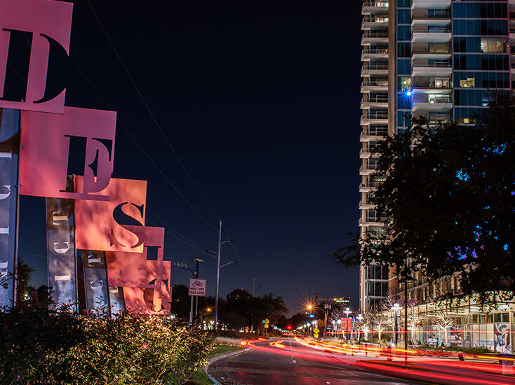 The Dallas Design District at night