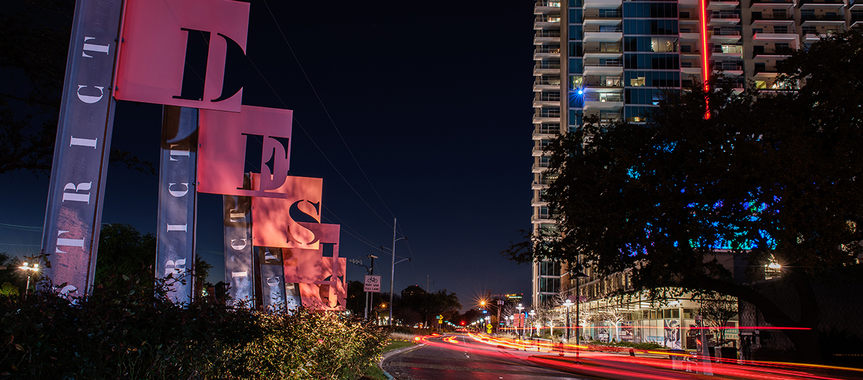 The Dallas Design District at night