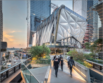 The Highline in Hudson Yards with the Shed in the background